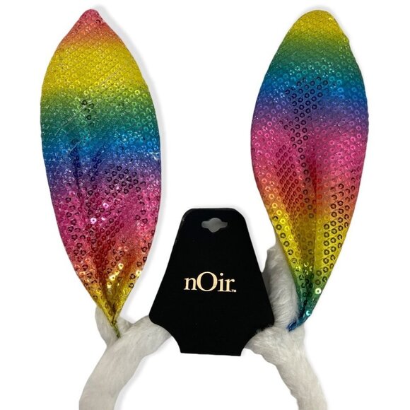 NWT Nordstrom Noir Bunny Ear Headband Sequin Stripe New With Tags Fluffy NEW‎ - Picture 2 of 7